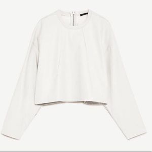 Zara Ivory Faux Leather Cropped Top Small NWOT